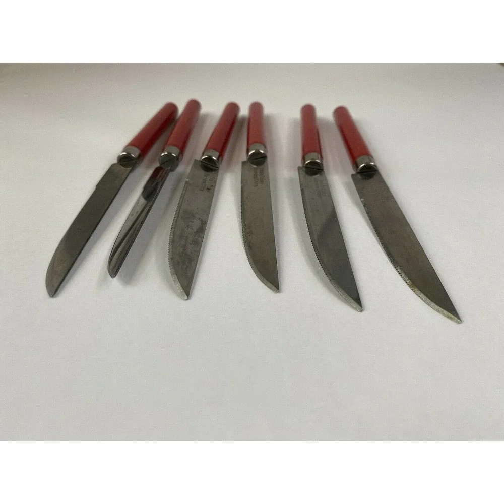 Totally Today RED Plastic Handle Stainless Flatware - Six pieces Steak￼ Knifers
